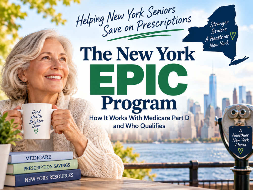 New York EPIC Program guide explaining how EPIC works with Medicare Part D, prescription drug savings, and eligibility for New York seniors.